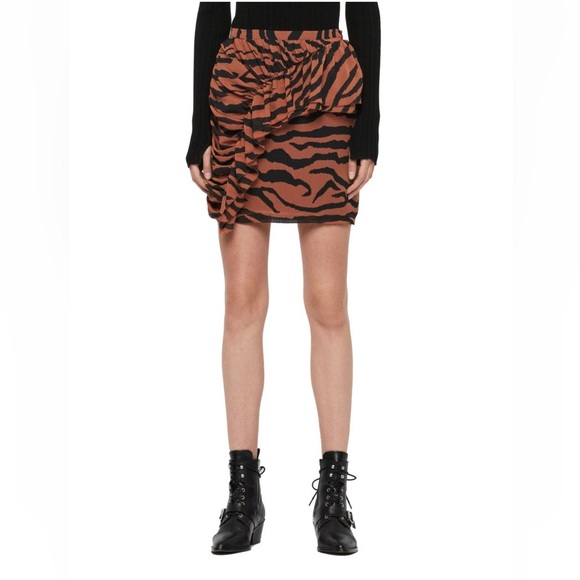 All Saints Nia Zephyr Animal Print (Brown & Black) High Waisted Mini Skirt NEW - Picture 3 of 11